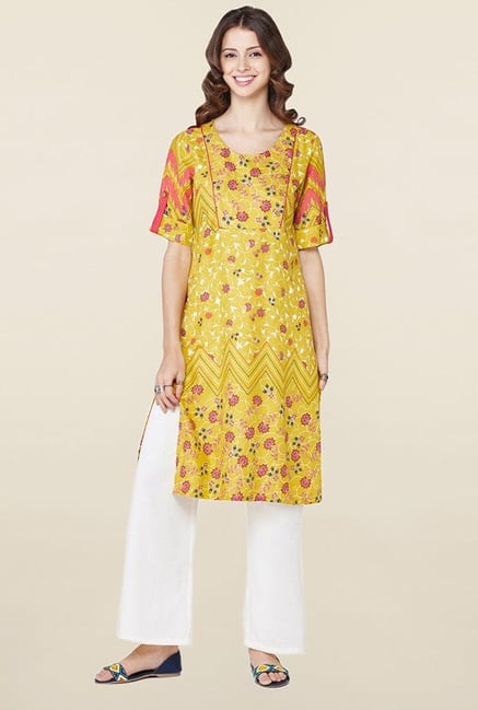 Global Desi Mustard Printed Kurti Global Desi Mustard Printed Kurti