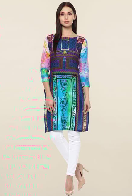Ahalyaa Multicolor Printed Cotton Kurti Ahalyaa Multicolor Printed Cotton Kurti