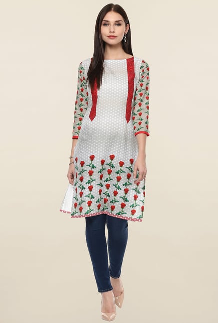 Ahalyaa Off White Printed Cotton Kurti Ahalyaa Off White Printed Cotton Kurti