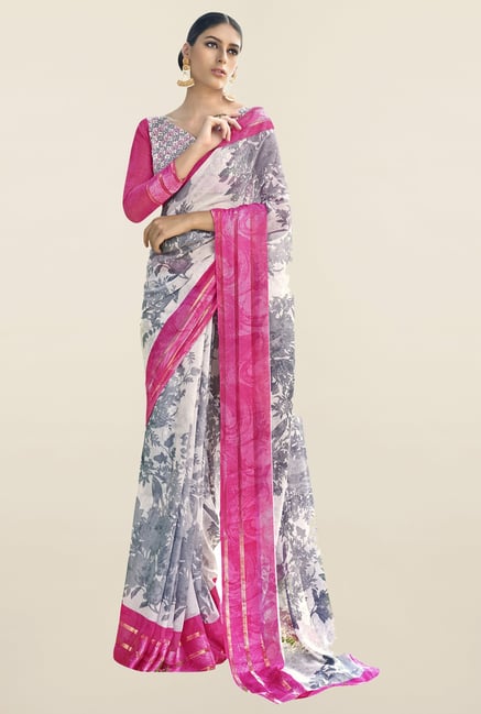 Triveni Off White Printed Faux Georgette Saree Triveni Off White Printed Faux Georgette Saree