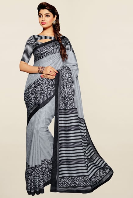 Triveni Grey Printed Bhagalpuri Silk Saree Triveni Grey Printed Bhagalpuri Silk Saree