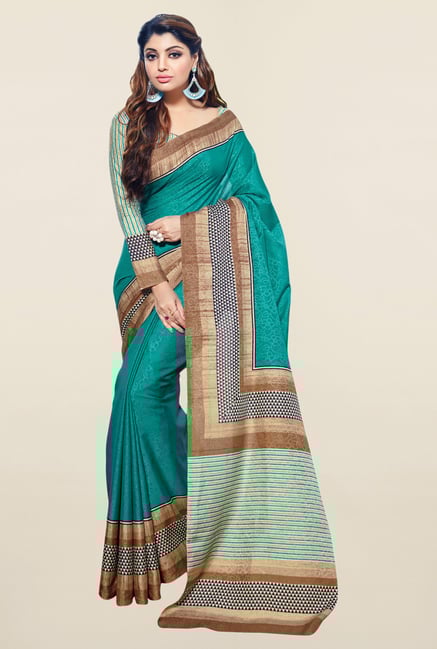 Triveni Teal Printed Bhagalpuri Silk Saree Triveni Teal Printed Bhagalpuri Silk Saree