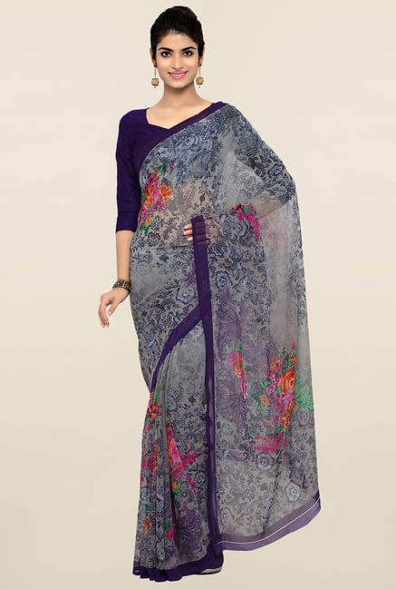 Triveni Grey Printed Chiffon Saree Triveni Grey Printed Chiffon Saree