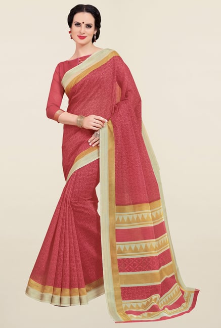 Triveni Rust Printed Cotton Saree Triveni Rust Printed Cotton Saree