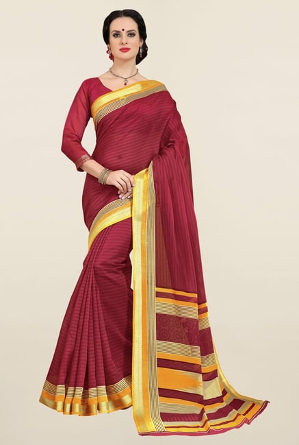 Triveni Maroon Printed Cotton Saree Triveni Maroon Printed Cotton Saree