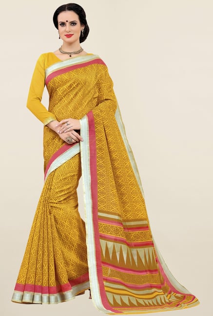 Triveni Mustard Printed Cotton Saree Triveni Mustard Printed Cotton Saree