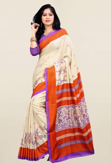 Triveni Beige Printed Art Silk Saree Triveni Beige Printed Art Silk Saree