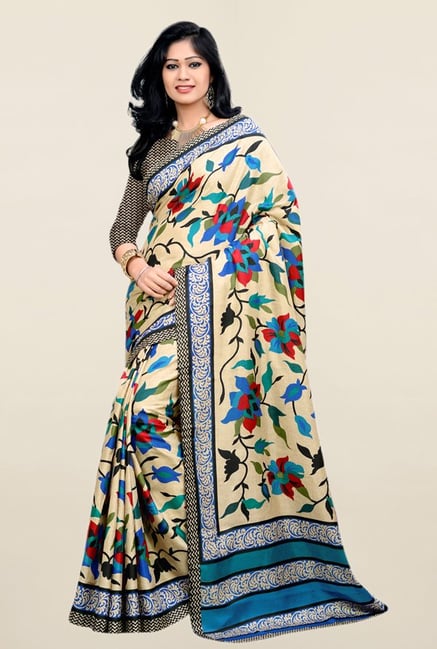 Triveni Beige Printed Art Silk Saree Triveni Beige Printed Art Silk Saree