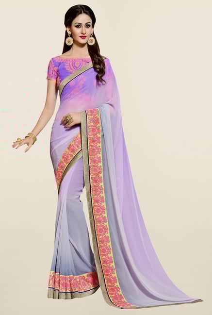 Triveni Lavender Ombre Chiffon Saree Triveni Lavender Ombre Chiffon Saree