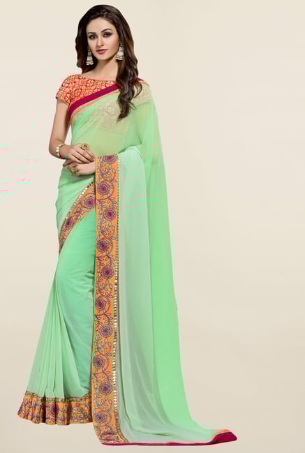Triveni Green Solid Chiffon Saree Triveni Green Solid Chiffon Saree