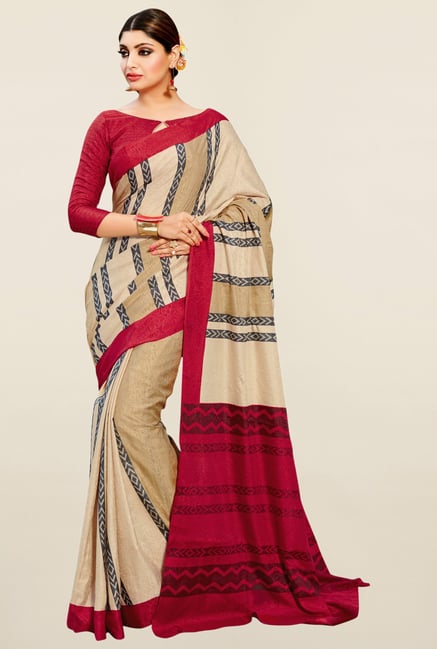 Triveni Beige Printed Bhagalpuri Silk Saree Triveni Beige Printed Bhagalpuri Silk Saree