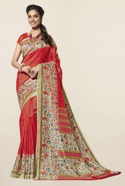 Triveni Rust Striped Art Silk Saree Triveni Rust Striped Art Silk Saree