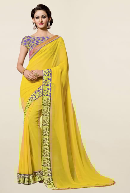 Triveni Yellow Solid Faux Georgette Saree Triveni Yellow Solid Faux Georgette Saree