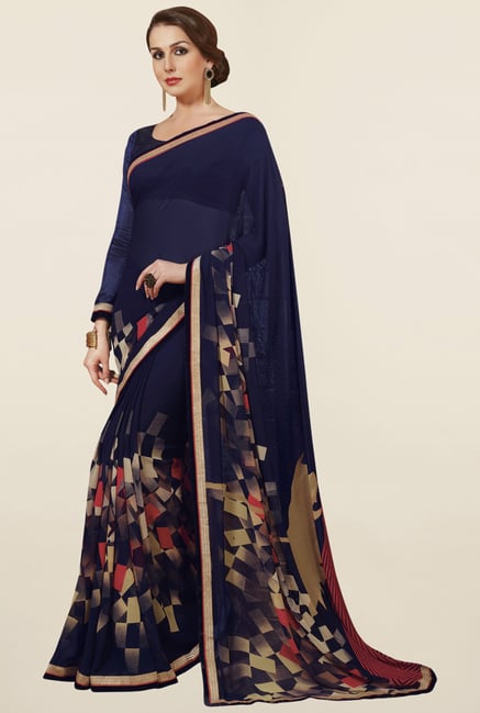 Triveni Navy Printed Faux Georgette Saree Triveni Navy Printed Faux Georgette Saree