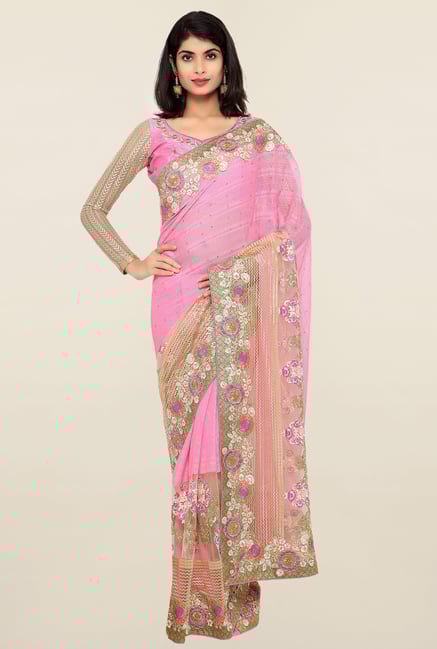Triveni Pink Embroidered Faux Georgette Saree Triveni Pink Embroidered Faux Georgette Saree