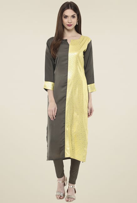 Ahalyaa Grey & Yellow 3/4th Sleeves Kurti Ahalyaa Grey & Yellow 3/4th Sleeves Kurti