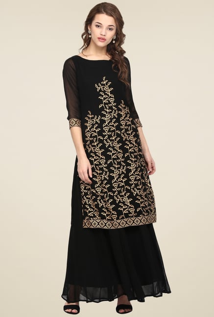 Ahalyaa Black Boat Neck Kurti Ahalyaa Black Boat Neck Kurti