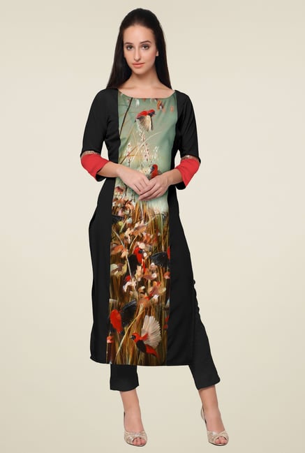 Ahalyaa Black 3/4th Sleeves Boat Neck Kurti Ahalyaa Black 3/4th Sleeves Boat Neck Kurti