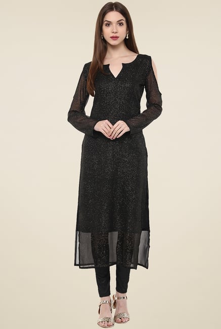 Ahalyaa Black Boat Neck Full Sleeves Kurti Ahalyaa Black Boat Neck Full Sleeves Kurti