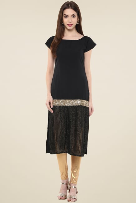 Ahalyaa Black Boat Neck Kurti Ahalyaa Black Boat Neck Kurti