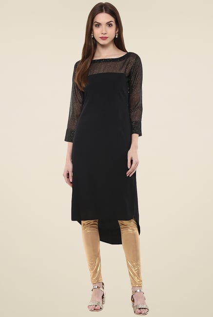Ahalyaa Black Boat Neck 3/4th Sleeves Kurti Ahalyaa Black Boat Neck 3/4th Sleeves Kurti
