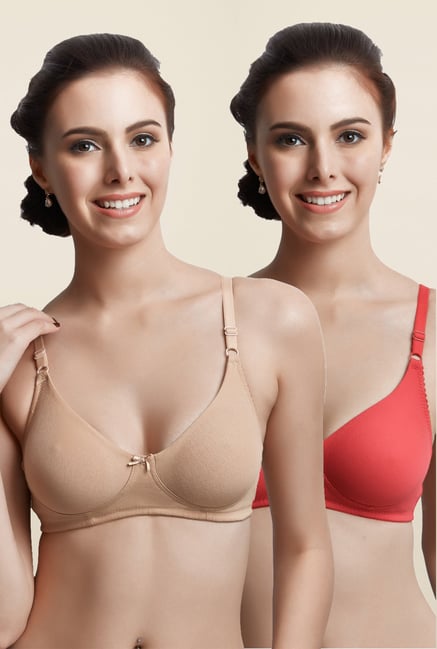 Libertina Beige & Coral Christine Non Padded Bra (Pack Of 2) Libertina Beige & Coral Christine Non Padded Bra (Pack Of 2)