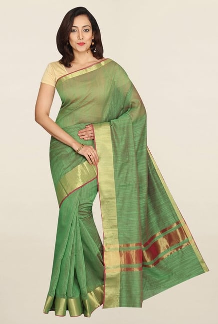 Pavecha's Green Banarasi Cotton Silk Saree Pavecha's Green Banarasi Cotton Silk Saree