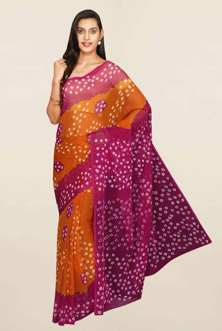 Pavecha's Brown & Pink Bandhani Banarasi Chiffon Saree Pavecha's Brown & Pink Bandhani Banarasi Chiffon Saree