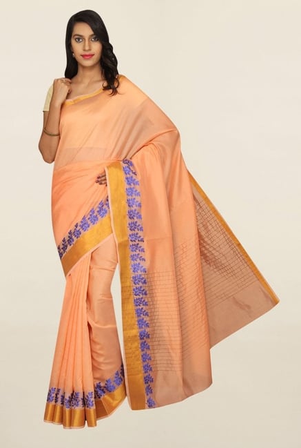 Pavecha's Peach Banarasi Cotton Silk Saree Pavecha's Peach Banarasi Cotton Silk Saree