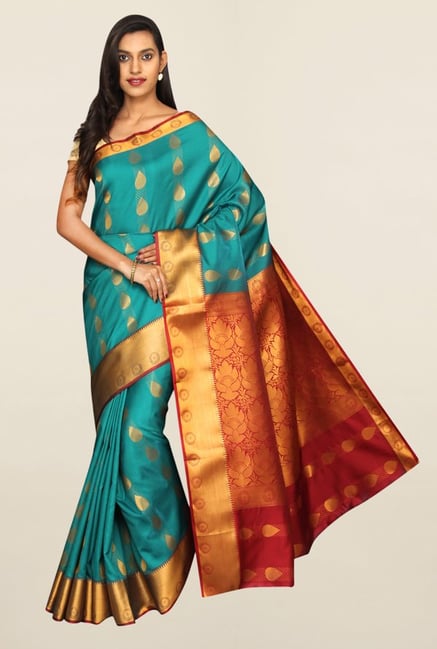 Pavecha's Teal Banarasi Cotton Satin Saree Pavecha's Teal Banarasi Cotton Satin Saree