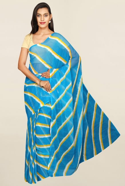 Pavecha's Blue Leheria Chiffon Saree Pavecha's Blue Leheria Chiffon Saree