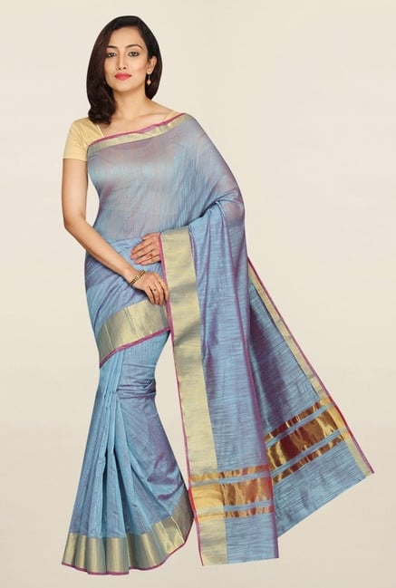 Pavecha's Blue Banarasi Cotton Silk Saree Pavecha's Blue Banarasi Cotton Silk Saree