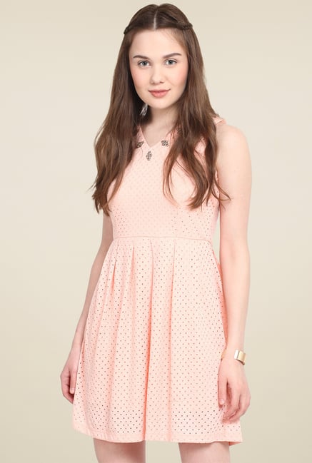 Mocking Bird Peach V-Neck Cotton Dress Mocking Bird Peach V-Neck Cotton Dress