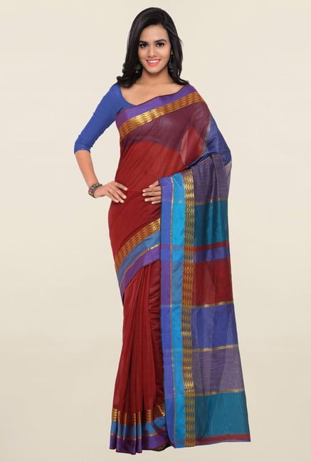 Triveni Red Textured Art Silk Saree Triveni Red Textured Art Silk Saree