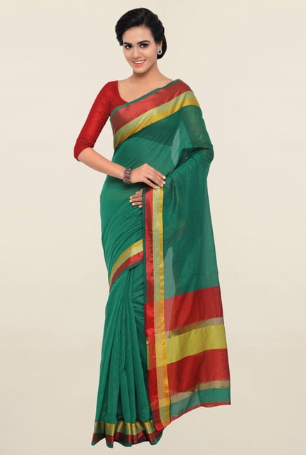Triveni Green Textured Blended Cotton Saree Triveni Green Textured Blended Cotton Saree