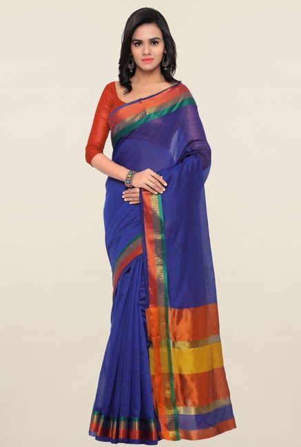 Triveni Blue Textured Blended Cotton Saree Triveni Blue Textured Blended Cotton Saree