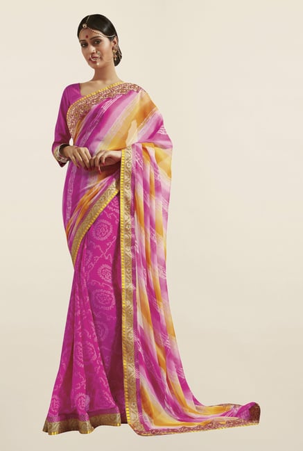 Triveni Pink Bandhani Faux Georgette Saree Triveni Pink Bandhani Faux Georgette Saree