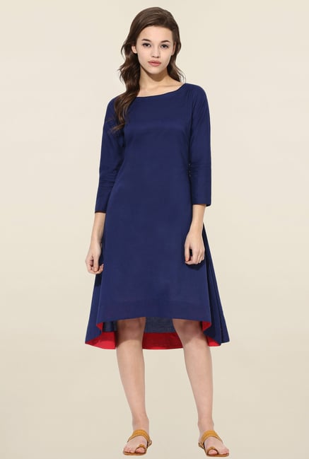 Ahalyaa Navy Solid Asymmetrical Kurta Ahalyaa Navy Solid Asymmetrical Kurta