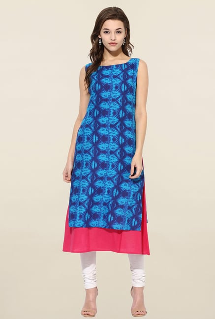 Ahalyaa Blue Printed A Line Straight Kurta Ahalyaa Blue Printed A Line Straight Kurta