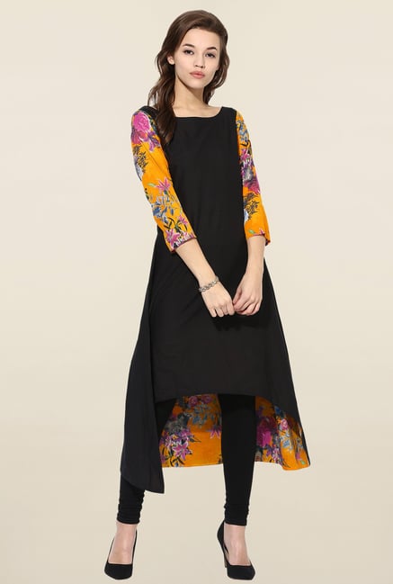 Ahalyaa Black Solid Asymmetrical Kurta Ahalyaa Black Solid Asymmetrical Kurta