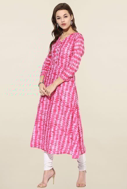 Ahalyaa Pink Printed A Line Kurta Ahalyaa Pink Printed A Line Kurta