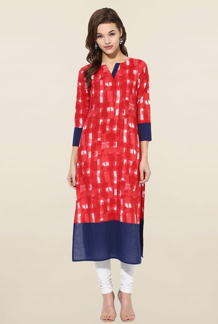 Ahalyaa Red Printed Straight Kurta Ahalyaa Red Printed Straight Kurta