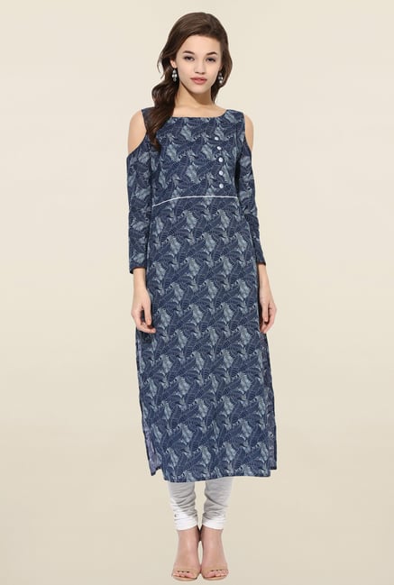 Ahalyaa Navy Printed Straight Kurta Ahalyaa Navy Printed Straight Kurta