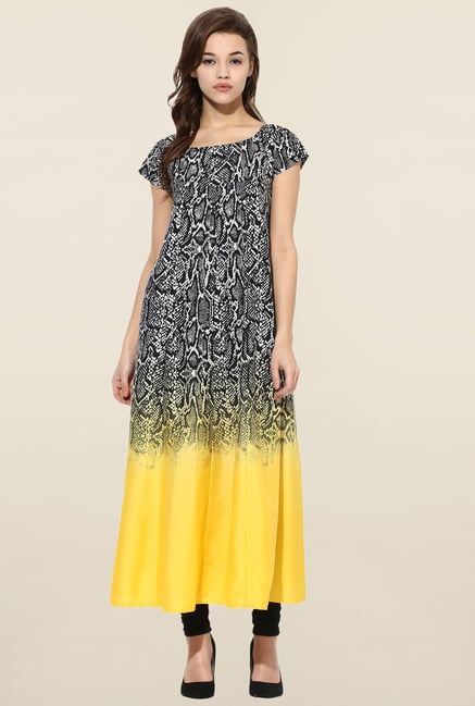 Ahalyaa Black & Yellow Printed Anarkali Kurta Ahalyaa Black & Yellow Printed Anarkali Kurta