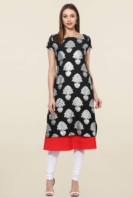 Ahalyaa Black Printed A Line Straight Kurta Ahalyaa Black Printed A Line Straight Kurta