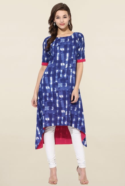 Ahalyaa Blue Printed Asymmetrical Kurta Ahalyaa Blue Printed Asymmetrical Kurta