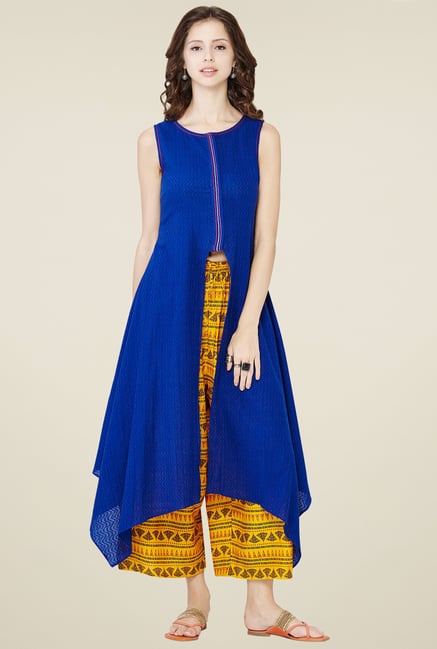 Global Desi Royal Blue Sleeveless Kurta Global Desi Royal Blue Sleeveless Kurta