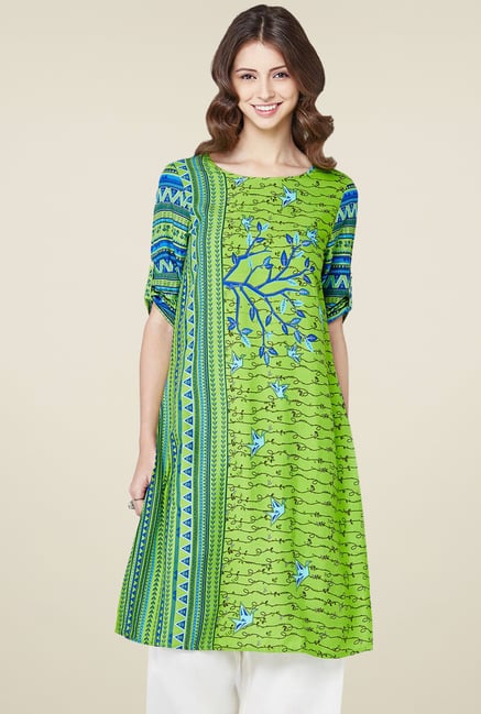 Global Desi Lime Regular Fit Kurta Global Desi Lime Regular Fit Kurta