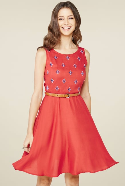 Global Desi Red Regular Fit Dress Global Desi Red Regular Fit Dress