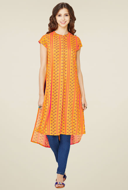 Global Desi Orange Floral Kurta Global Desi Orange Floral Kurta